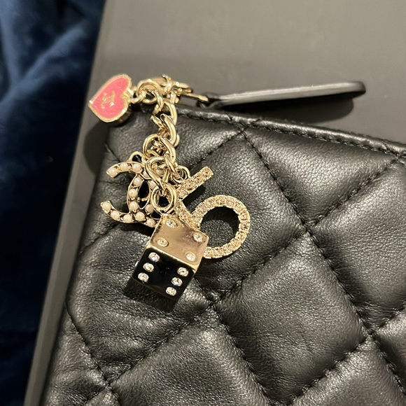 CHANEL Quilted Black Clutch O Case Vegas Charm Pull w/Box - Picture 2 of 11